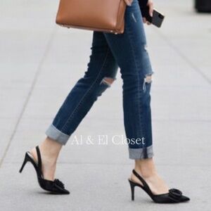 Worthington Rosie Black Slingback Heels with Rosette Size 7M Vegan New With Tag